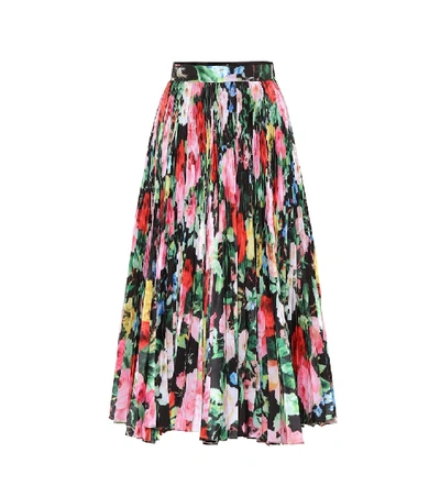 Shop Richard Quinn Floral Pleated Taffeta Midi Skirt In Multicoloured