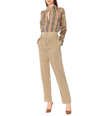 Burberry Wool Blend Trousers W/ Waist Insert In Honey | ModeSens