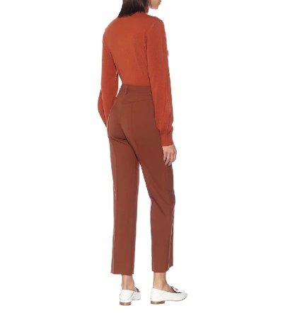 Shop Chloé High-rise Stretch-wool Pants In Brown