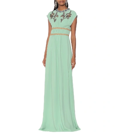 Shop Gucci Crystal-embroidered Jersey Gown In Green