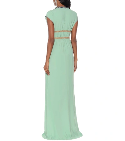 Shop Gucci Crystal-embroidered Jersey Gown In Green