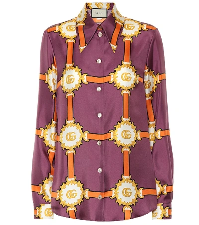 Shop Gucci Printed Silk Shirt In Purple