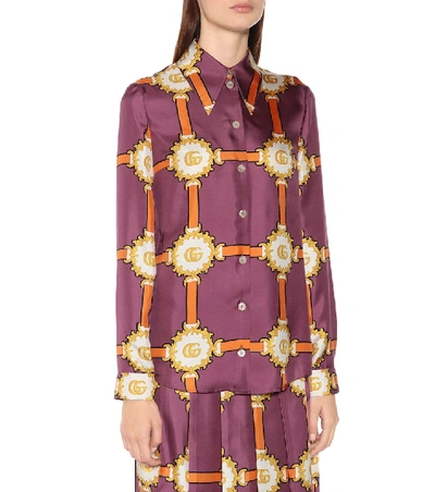 Shop Gucci Printed Silk Shirt In Purple