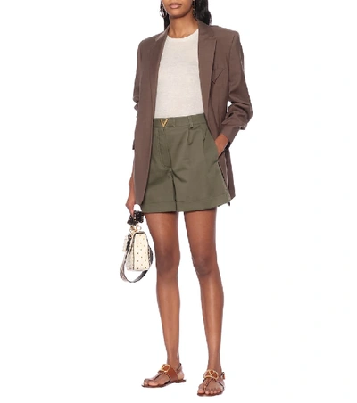 Shop Valentino High-rise Cotton Shorts In Green