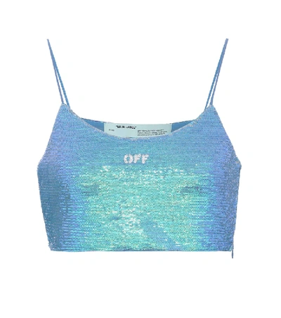 Shop Off-white Sequined Crop Top In Blue