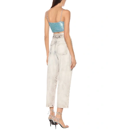 Shop Off-white Sequined Crop Top In Blue