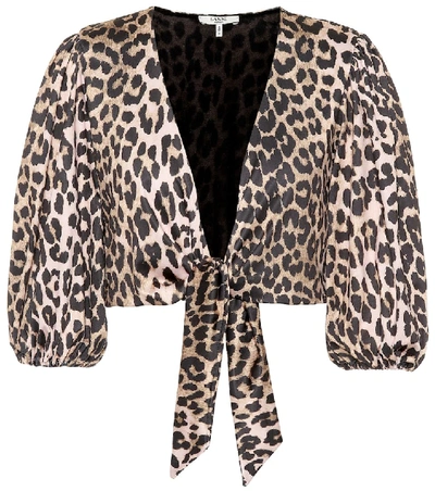 Shop Ganni Avalon Leopard Bikini Top In Brown
