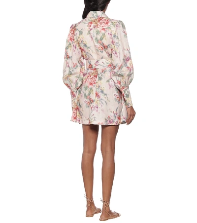 Shop Zimmermann Wavelength Floral Linen Minidress In Multicoloured