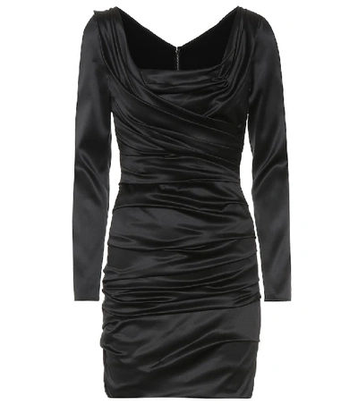 Shop Dolce & Gabbana Stretch Silk Minidress In Black