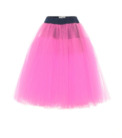 Shop Junya Watanabe Tulle And Denim Skirt In Pink
