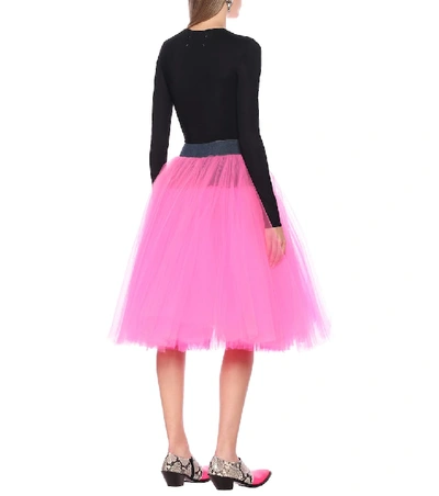 Shop Junya Watanabe Tulle And Denim Skirt In Pink