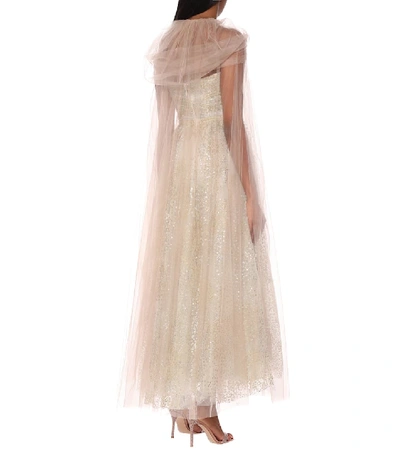 Shop Monique Lhuillier Tulle Cape In Beige