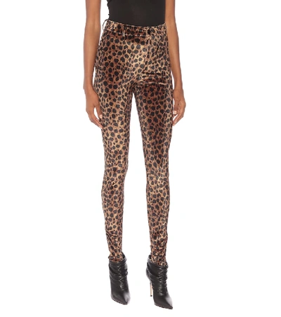 Shop Attico Leopard-print Stretch-velvet Pants In Brown