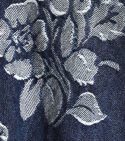 Shop Junya Watanabe Floral-embroidered Denim Dress In Blue