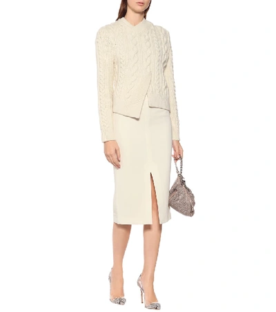 Shop Roland Mouret Moka Wool-crêpe Skirt In Beige