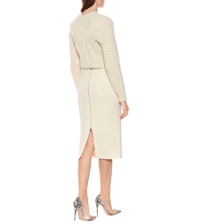 Shop Roland Mouret Moka Wool-crêpe Skirt In Beige