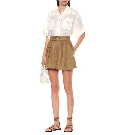 Shop Zimmermann Super Eight Safari Linen Shorts In Beige