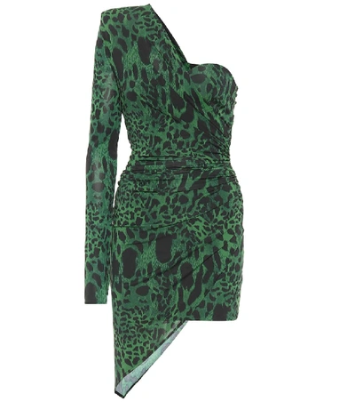 Shop Alexandre Vauthier Leopard-print One-shoulder Minidress In Green