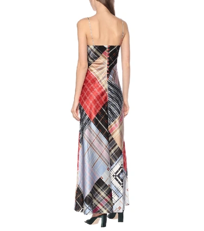 Shop Ganni Stretch-silk Satin Slip Dress In Multicoloured
