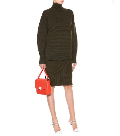 Shop Victoria Victoria Beckham Ribbed-knit Wool Skirt In Green