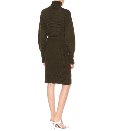 Shop Victoria Victoria Beckham Ribbed-knit Wool Skirt In Green
