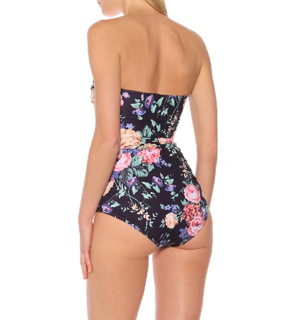 Shop Zimmermann Allia Floral Bandeau Swimsuit In Black