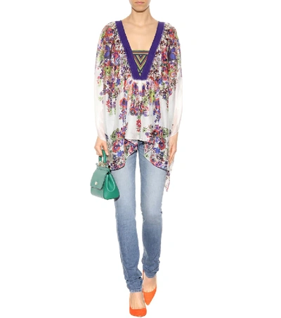 Shop Roberto Cavalli Floral-printed Silk Top In Multicoloured