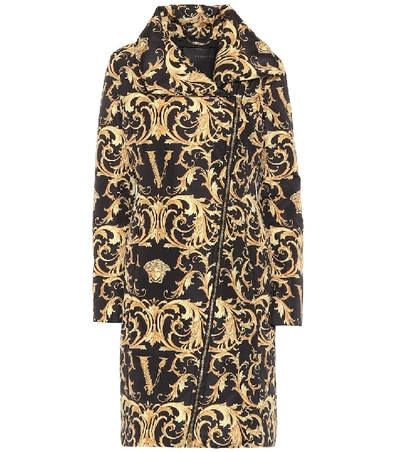 Shop Versace Printed Puffer Coat In Black