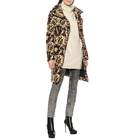 Shop Versace Printed Puffer Coat In Black