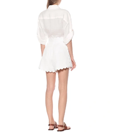 Shop Zimmermann Super Eight High-rise Cotton Shorts In White