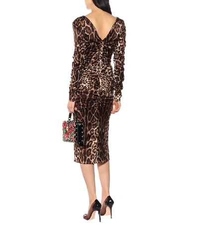 Shop Dolce & Gabbana Leopard Stretch Silk Satin Dress In Brown
