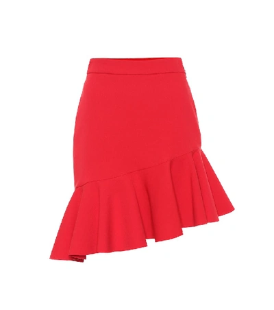 Shop Msgm Stretch-crêpe Asymmetric Miniskirt In Red