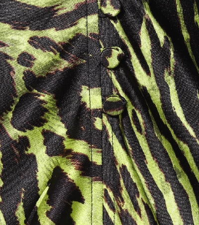 Shop Ganni Tiger-printed Stretch-silk Dress In Green
