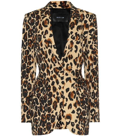 Shop Mugler Leopard-print Cotton Blazer In Brown