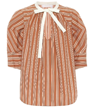 Shop Chloé Striped Cotton-poplin Blouse In Brown