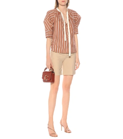 Shop Chloé Striped Cotton-poplin Blouse In Brown