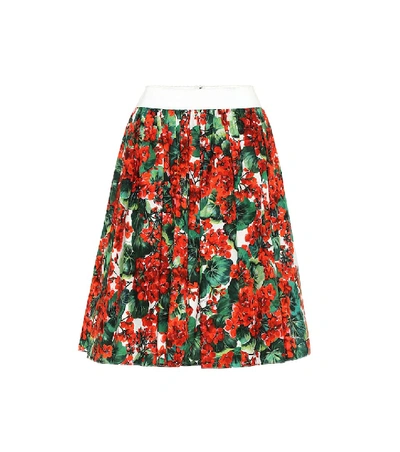 Shop Dolce & Gabbana Floral Cotton Skirt In Red