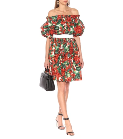 Shop Dolce & Gabbana Floral Cotton Skirt In Red