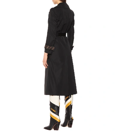 Shop Fendi Leather-trimmed Faille Trench Coat In Black