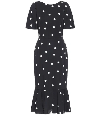 Shop Dolce & Gabbana Polka-dot Silk-charmeuse Midi Dress In Black