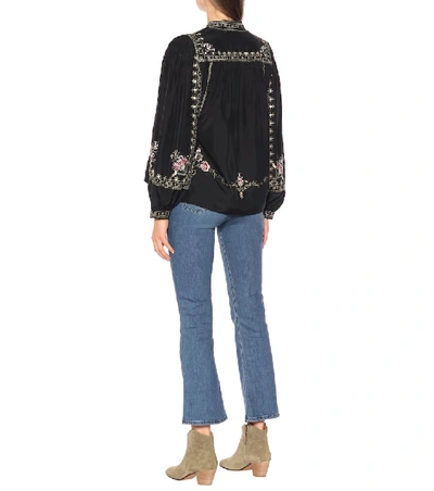 Shop Isabel Marant Dyron Embroidered Silk Blouse In Black