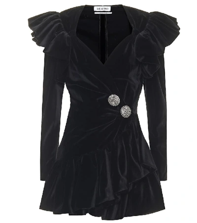 Shop Attico Embellished Velvet Mini Wrap Dress In Black