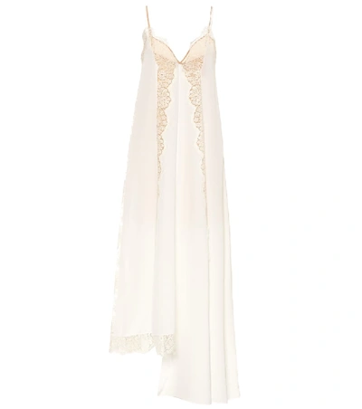 Shop Stella Mccartney Lace-trimmed Silk Slip Dress In White