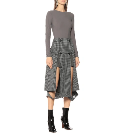 Shop Maison Margiela Deconstructed Houndstooth Midi Skirt In Grey
