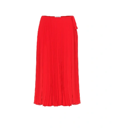 Shop Valentino Pleated Silk Midi Skirt In Red