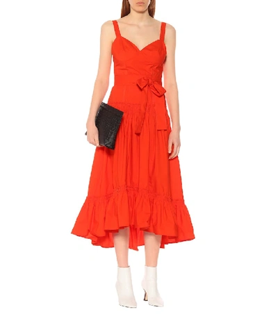 Shop Proenza Schouler Cotton-poplin Midi Dress In Orange