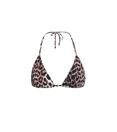 Shop Ganni Leopard-print Bikini Top In Brown