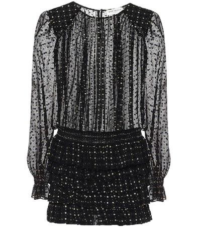Shop Saint Laurent Polka-dot Silk-blend Minidress In Black
