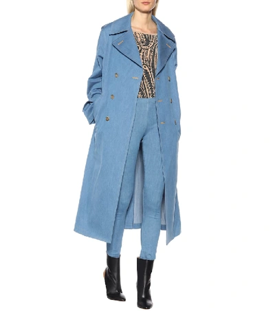 Shop Junya Watanabe Denim Double-breasted Coat In Blue