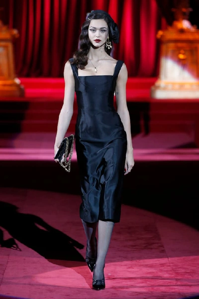 Shop Dolce & Gabbana Silk-blend Satin Gown In Black